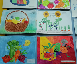 Выставка рисунков "Овощи и фрукты-здоровые продукты"